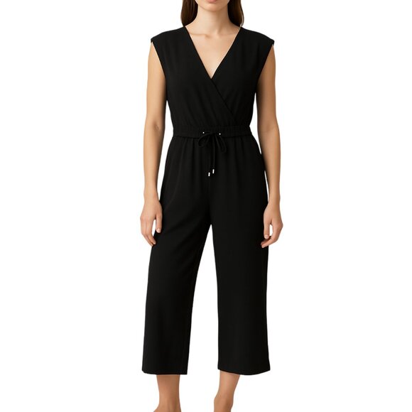 Eileen Fisher Jumpsuit Drawstring Waist Sleeveless Career Casual‎ Black Size XXS - Picture 1 of 14